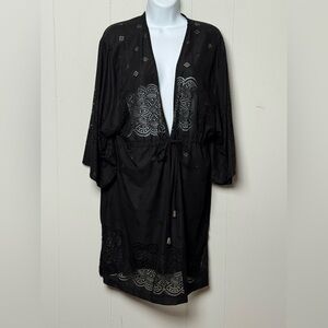 Dotti Women’s Black Lace Overlay Drawstring Waist Swimsuit Coverup Size XL